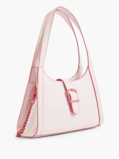 Pink Contrast Handbag with Adjustable Strap and Buckle Detail