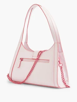 Pink Contrast Handbag with Adjustable Strap and Buckle Detail