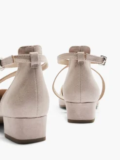 Pink Cross Strap Block Heels