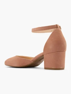 Pink Leather Block Heel with Ankle Strap