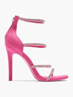 Pink Strappy Stiletto Heels with Diamante Details