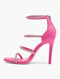 Pink Strappy Stiletto Heels with Diamante Details