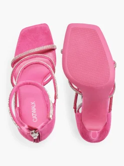 Pink Strappy Stiletto Heels with Diamante Details