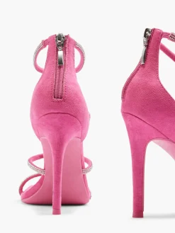 Pink Strappy Stiletto Heels with Diamante Details