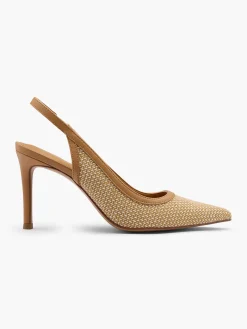 Raffia Textured Camel Slingback Heel
