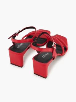 Red Heeled Sandal with Ankle Strap