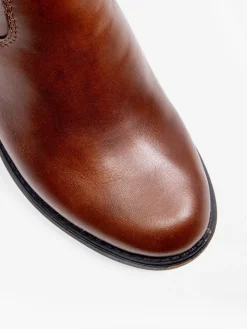 Reiker Brown Leather Long Leg Boot with Ruched Detail