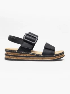 Rieker Black Buckled Comfort Sandal