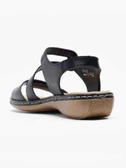 Rieker Black Leather Strapped Sandal