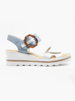 Rieker Blue and White Comfort Wedge Sandal