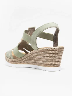 Rieker Green Beaded Trim Wedge Sandal