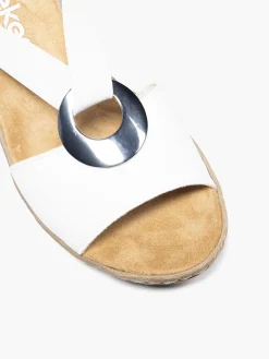 Rieker White and Tan Elasticated Comfort Wedge Sandal