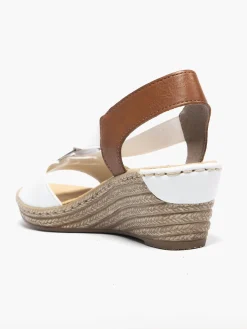 Rieker White and Tan Elasticated Comfort Wedge Sandal
