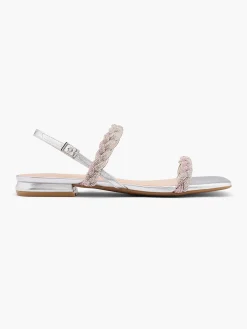 Silver and Pink Diamante Braided Strapped Sandal
