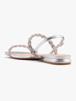 Silver and Pink Diamante Braided Strapped Sandal