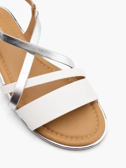 Silver and White Strapped Flat Sandal