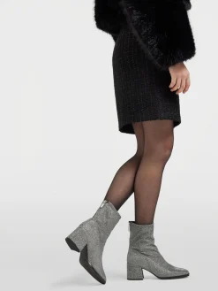 Silver Glitter Block Heeled Boot