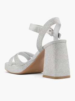 Silver Glittery Platform Heel with Ankle Strap