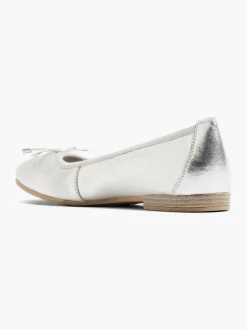 Silver Leather Ballerina with Bow Detail