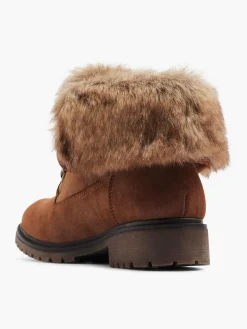 Tan Faux Fur Collar Ankle Boot