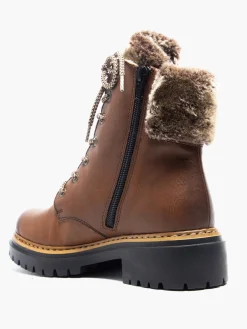Tan Lace Up Faux Fur Lined Ankle Boot
