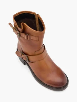 Tan Leather Ankle Boot with Double Buckle Detail