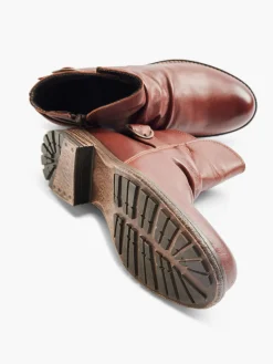 Tan Leather Ruched Buckled Ankle Boot