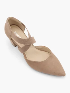 Taupe Block Heel with Elasticated Straps