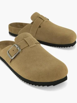 Taupe Closed Toe Mule with Buckle Detail