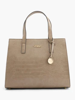 Taupe Croc Print Handbag With Gold Charm