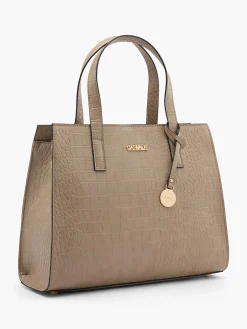 Taupe Croc Print Handbag With Gold Charm