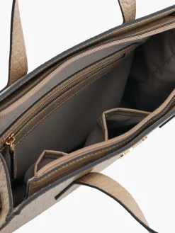 Taupe Croc Print Handbag With Gold Charm