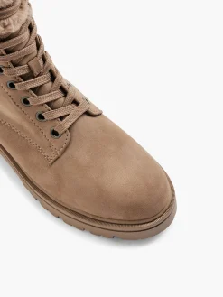 Taupe Faux Fur Collared Lace Up Boot