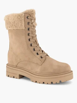 Taupe Faux Fur Collared Lace Up Boot