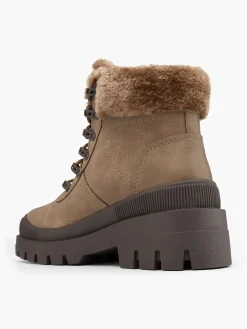 Taupe Faux Fur Collared Lace Up Hiking Boot
