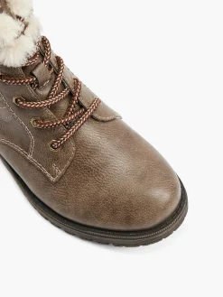 Taupe Faux Fur Lace Up Boot