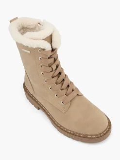 Taupe Lace Up Ankle Boot with Faux Fur Lining