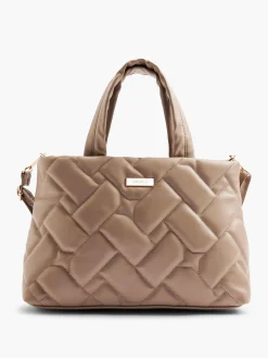 Taupe Quilted Handbag with Removable Shoulder Strap