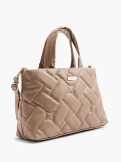 Taupe Quilted Handbag with Removable Shoulder Strap