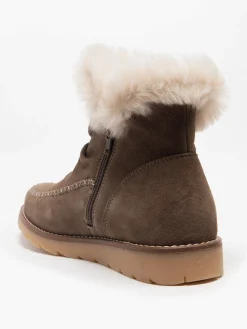 Taupe Suede Ankle Boot with Faux Fur Lining