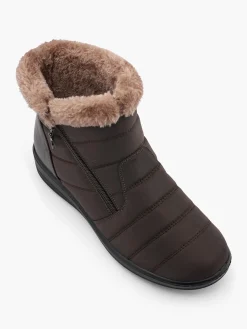 Taupe Wide Fit Faux Fur Lined Comfort Boot with Diagonal Zip
