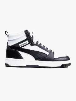 Teen Boys Puma White/Black Rebound V6 Mid Trainers