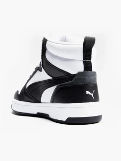 Teen Boys Puma White/Black Rebound V6 Mid Trainers
