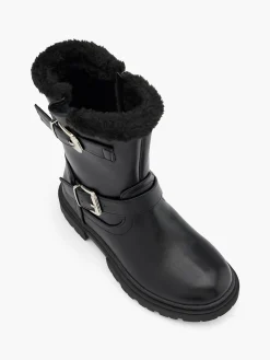 Teen Girl Biker Ankle Boot With Faux Fur