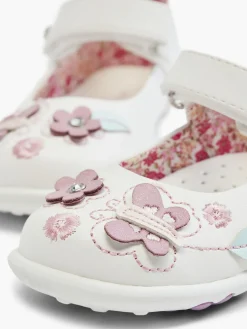 Toddler Girl White Butterfly Trim Bar Shoes