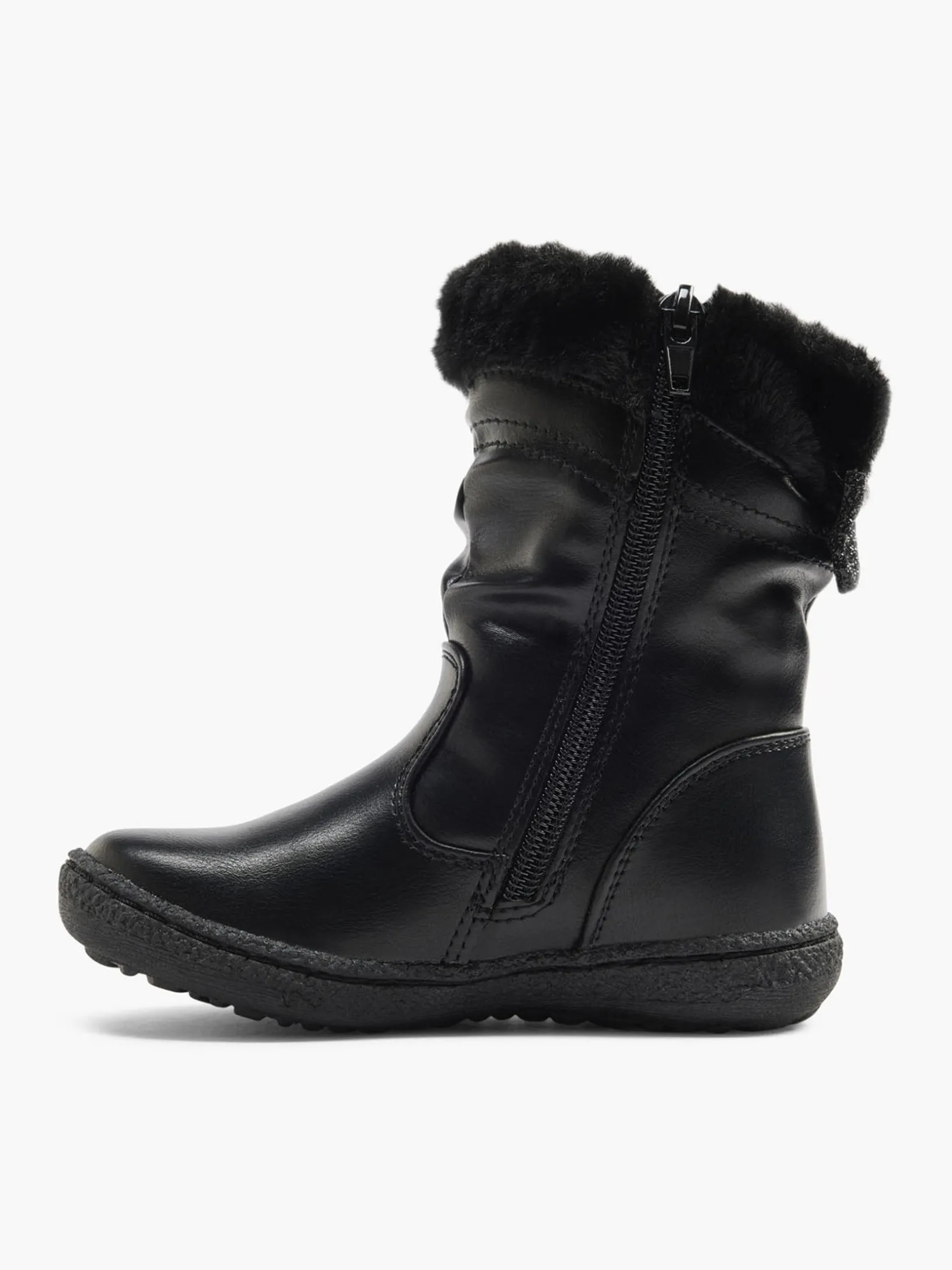 Toddler Girls Fur Trim Boots with Glitter Bow