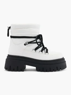White and Black Contrasting Lace Up Snow Boot