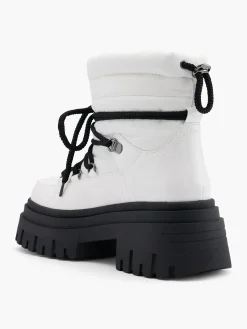 White and Black Contrasting Lace Up Snow Boot