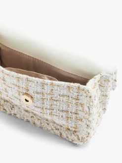 White and Gold Tweed Textile Shoulder Bag