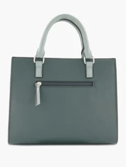 White and Green Striped Tote Bag with Metallic Bag Charm